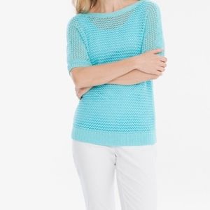 Chico's Bailey's Short Sleeve Pullover Sweater Knit Aqua Splash Womens Size L 12